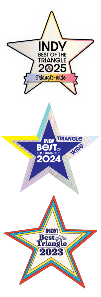 Bonneville Electric awards showing Indy Week Best of the Triangle wins for 2023, 2024, and 2025 in the Triangle area of North Carolina.