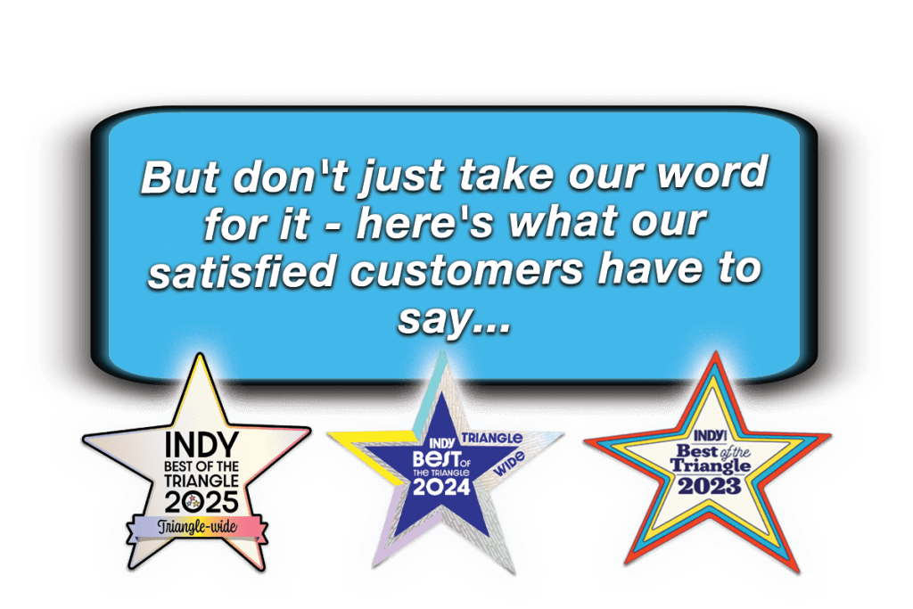 Customer reviews banner for Bonneville Electric, a local electrician serving Carrboro, Chapel Hill, and the Triangle area.